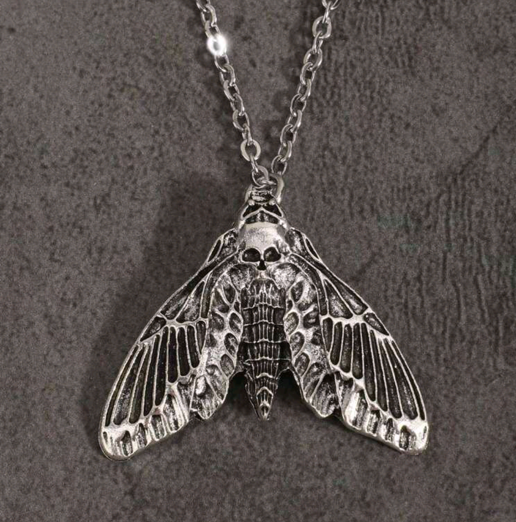 Skull & Moth Pendant Necklace