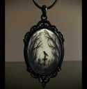 Gothic Raven Cross Glass Pendant Necklace